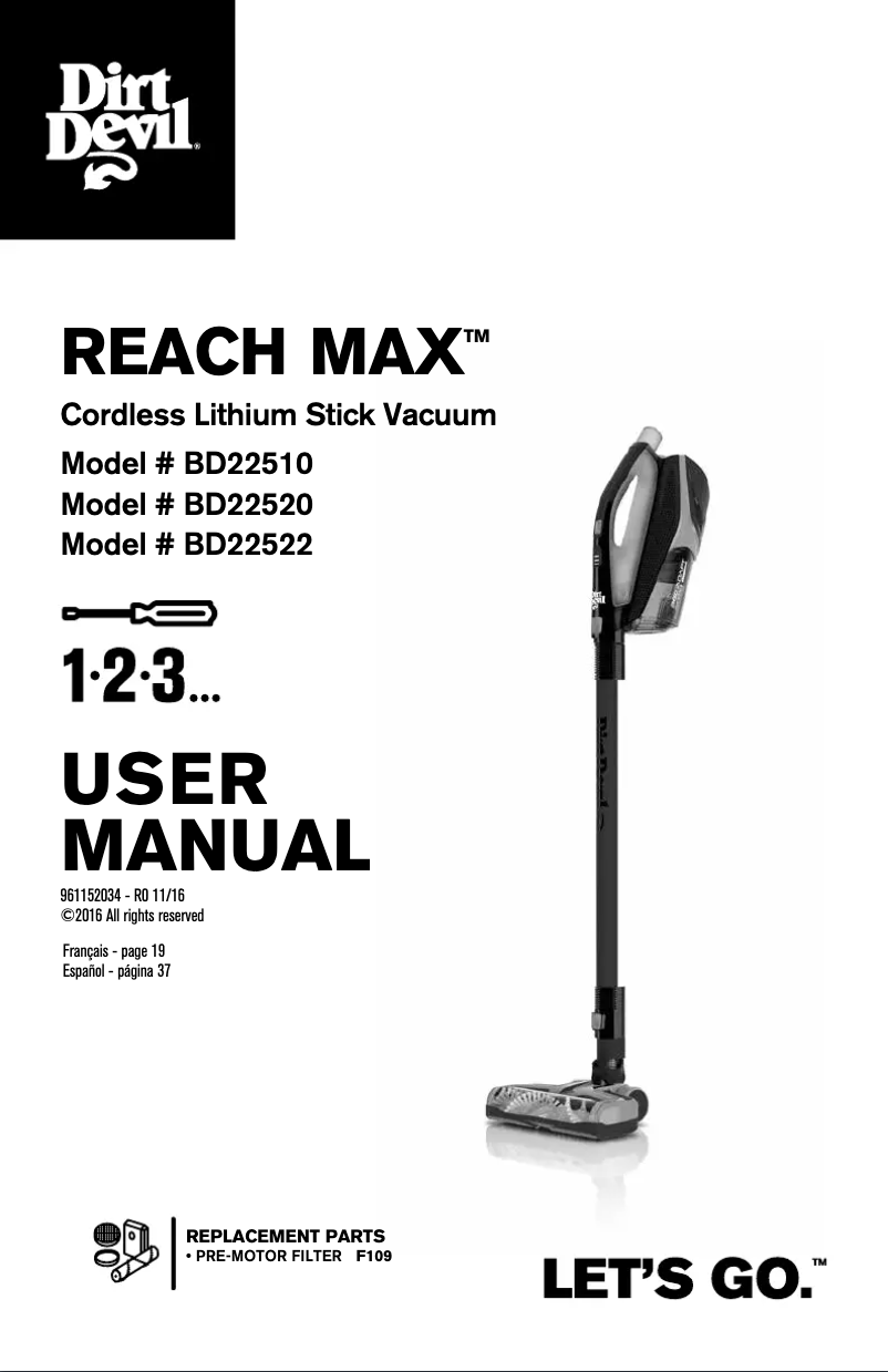 Image de la première page du manuel de l'appareil Reach Max BD22510