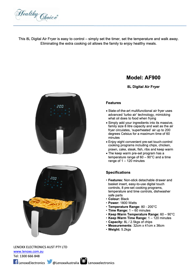Image de la première page du manuel de l'appareil Healthy Choice AF900