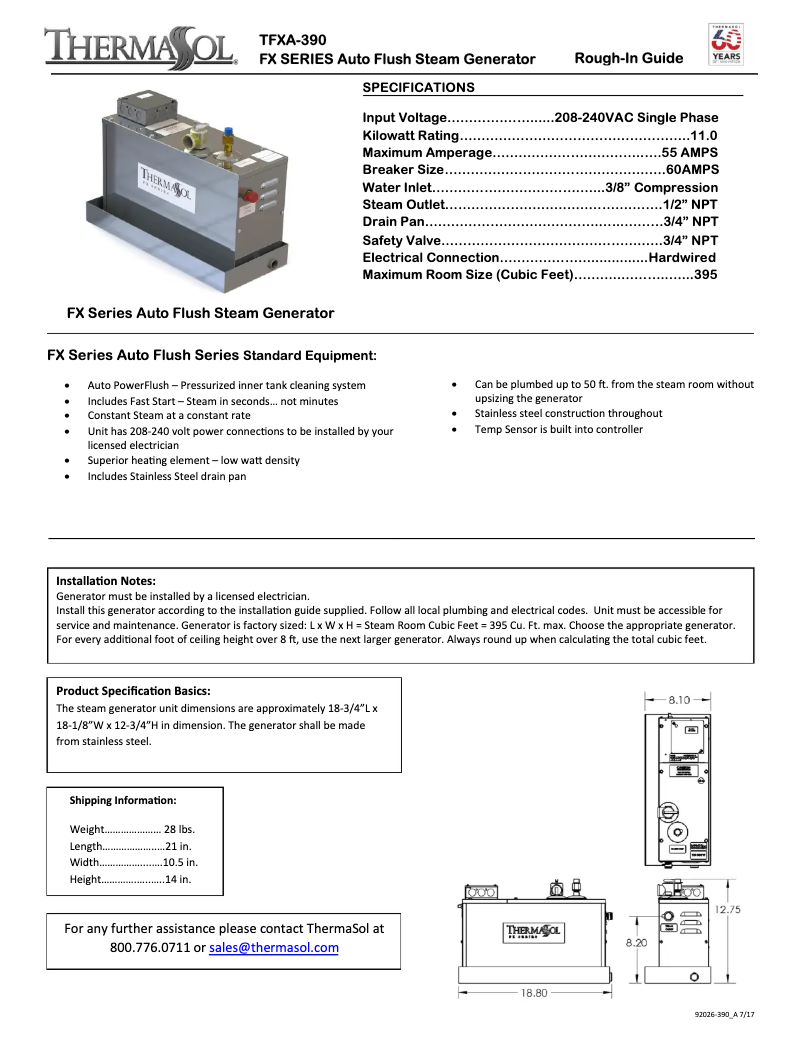 Page 1 de la notice Manuel utilisateur ThermaSol TFXA-390