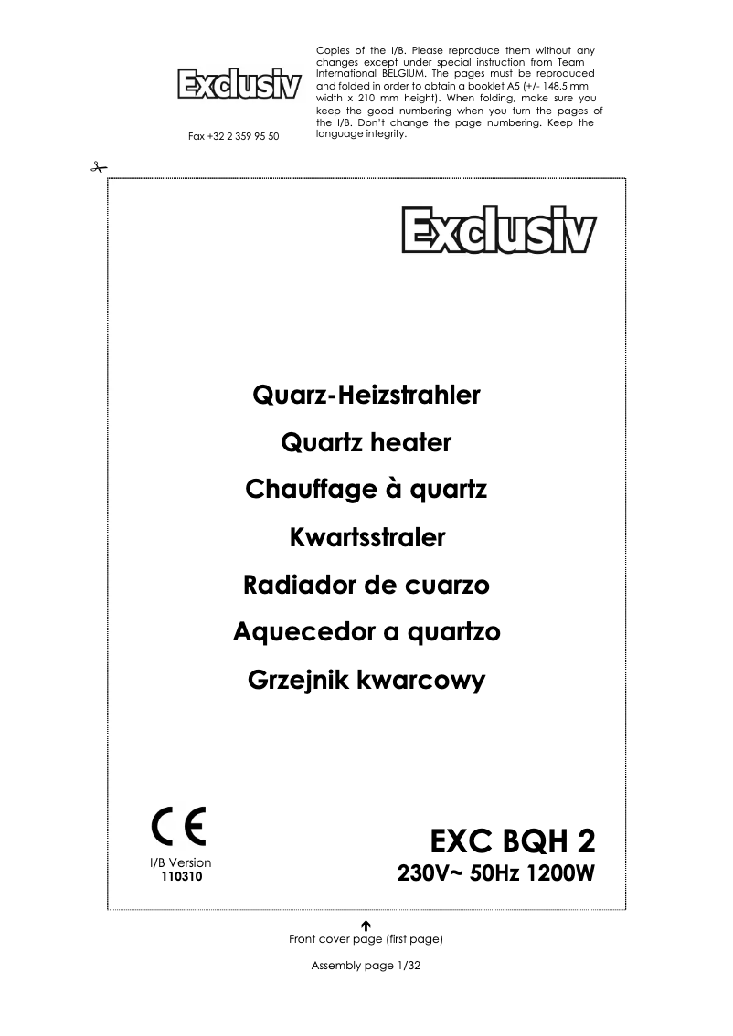 Image de la première page du manuel de l'appareil EXC BQH 2