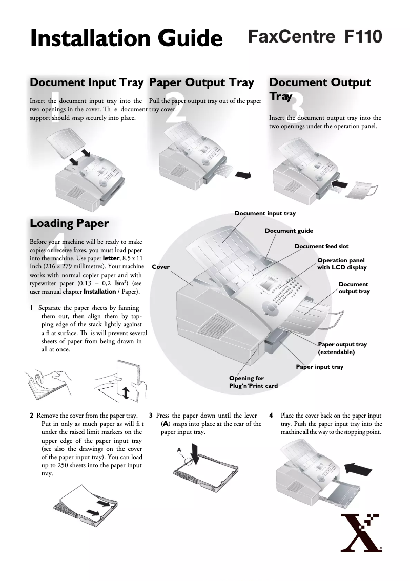 Page n°1 - Guide d'installation Xerox FaxCentre F110