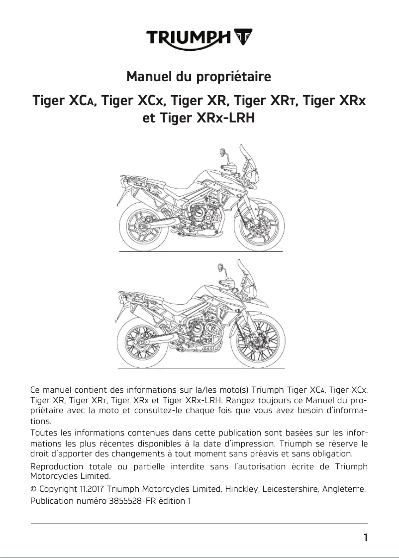 Page 1 de la notice Manuel utilisateur Triumph Tiger 800 XCA (2020)