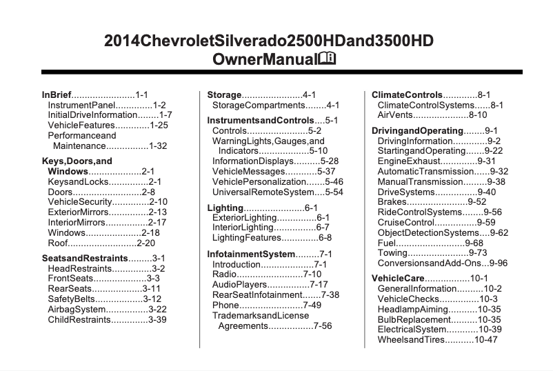 Image de la première page du manuel de l'appareil Silverado (2002)