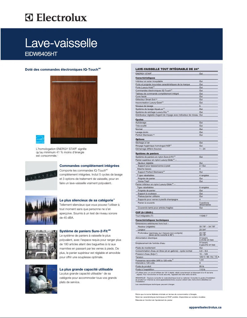 Page n°1 - Fiche technique Electrolux EIDW6405HT
