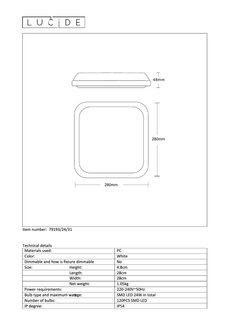 Page n°1 - Manuel utilisateur Lucide Tisis led 79193/24/31