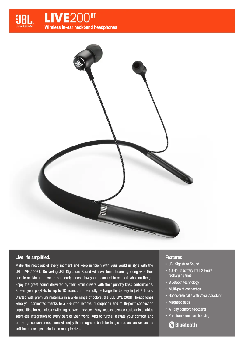 Page n°1 - Fiche technique JBL Live 200BT