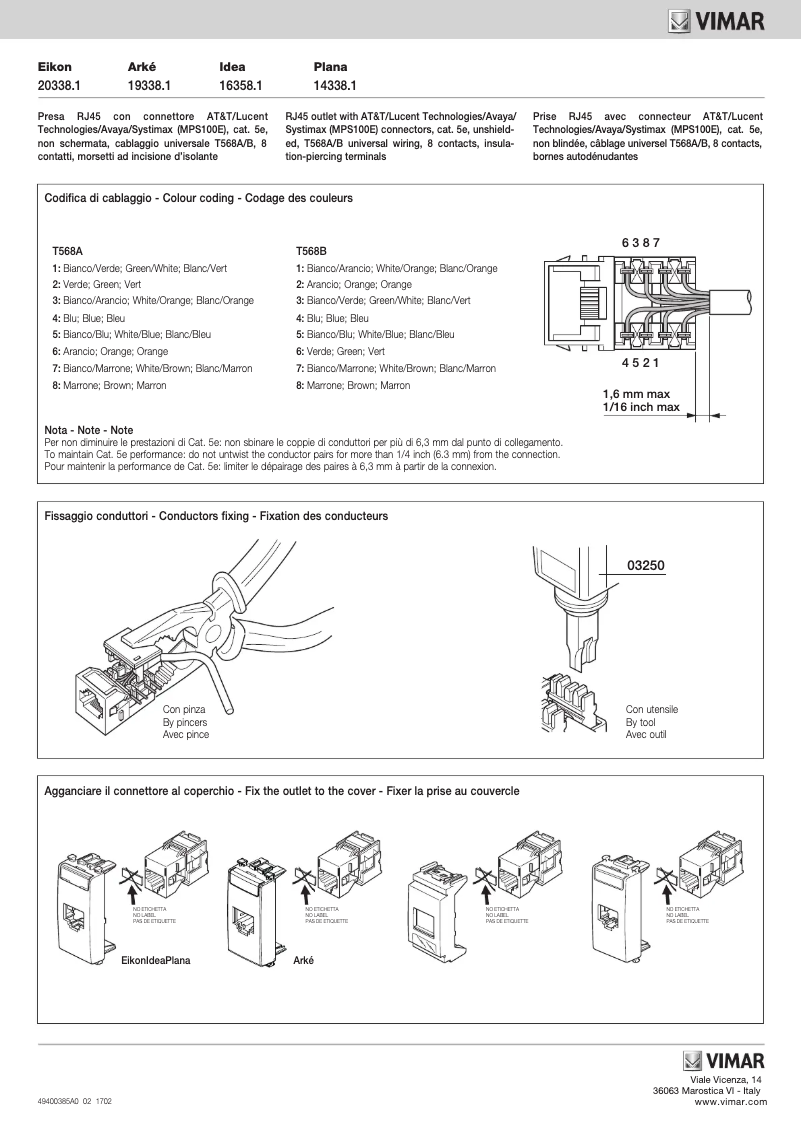 Page 1 de la notice Manuel utilisateur Vimar 20338.1.N