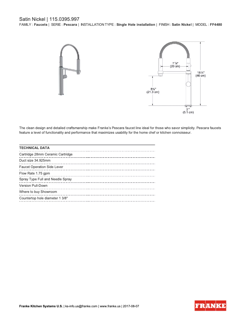 Page 1 de la notice Fiche technique Franke FF4480