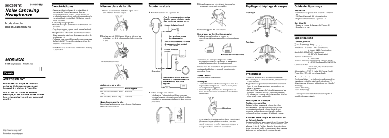 Image de la première page du manuel de l'appareil MDR-NC20