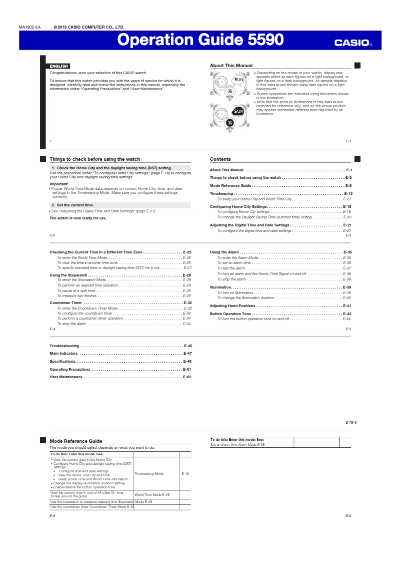 Page 1 de la notice Manuel utilisateur Casio G-Shock GA-2000SU-2AER
