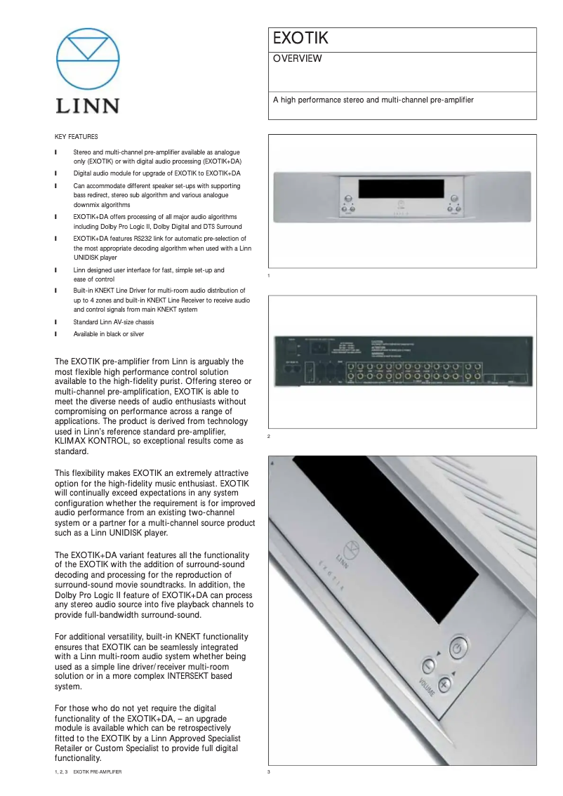 Page n°1 - Fiche technique Linn Exotik