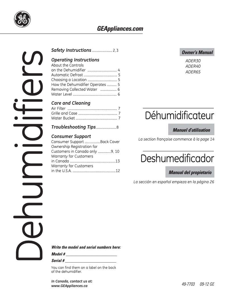 Image de la première page du manuel de l'appareil ADER40LQ