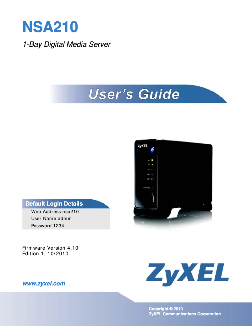 Page 1 de la notice Manuel utilisateur ZyXEL NSA210