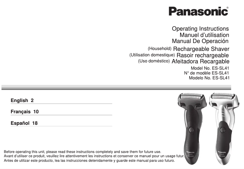Page 1 de la notice Manuel utilisateur Panasonic ES-SL41 Wet & Dry