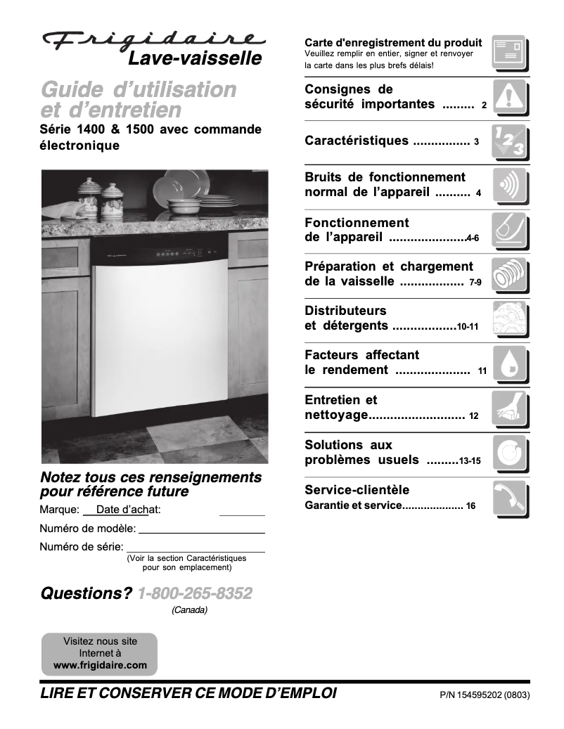 Page n°1 - Manuel utilisateur Frigidaire FDB1100RHB