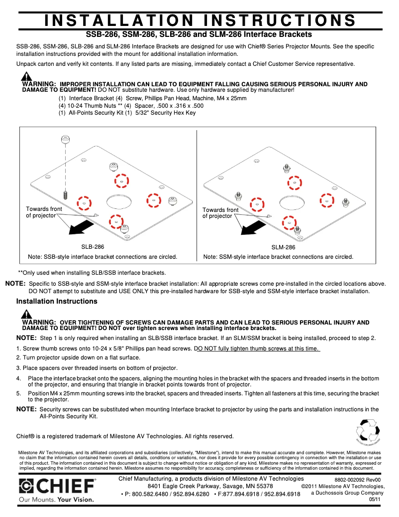 Page n°1 - Manuel utilisateur Chief SLM286