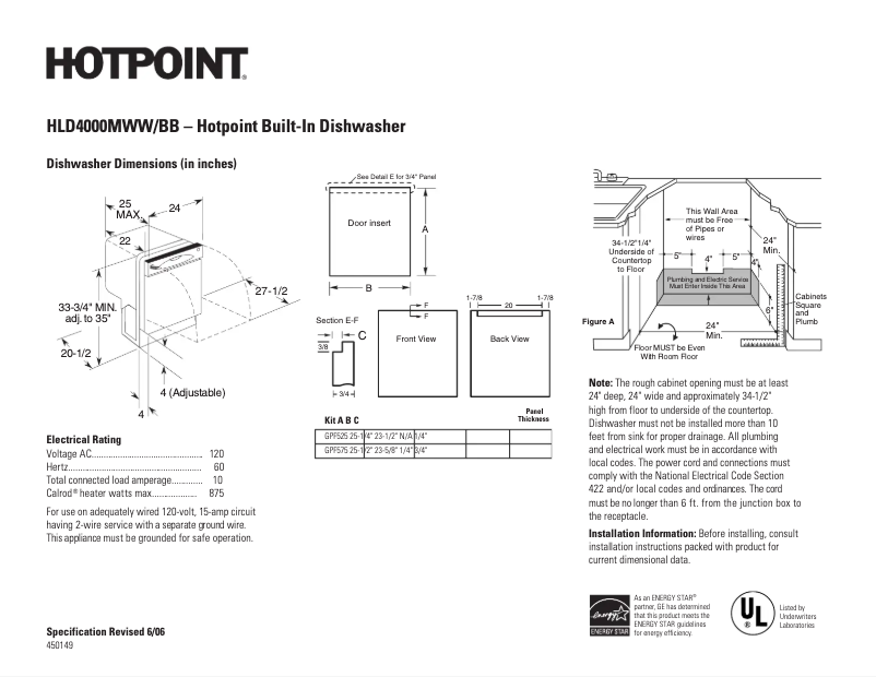 Page 1 de la notice Fiche technique Hotpoint HLD4000MBB