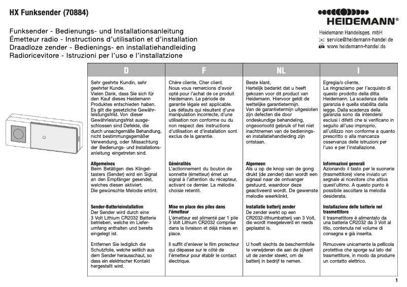 Page 1 de la notice Manuel utilisateur Heidemann 70884