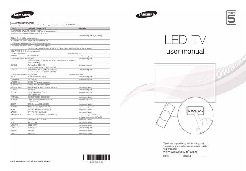 Page 1 de la notice Guide d'installation Samsung UE22ES5000W