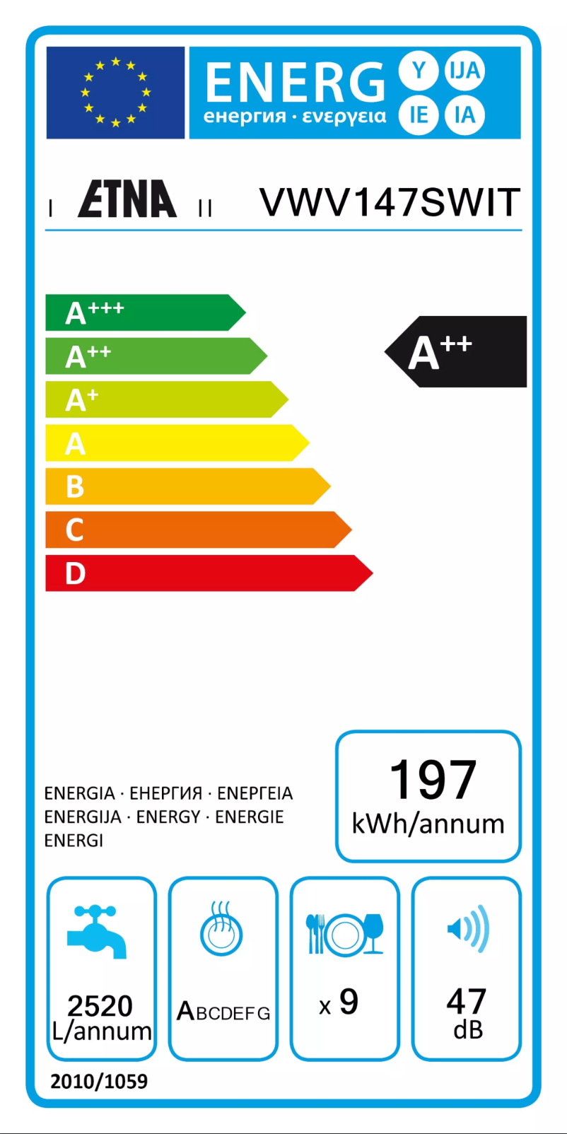 Page 1 de la notice Label énergétique Etna VWV147SWIT