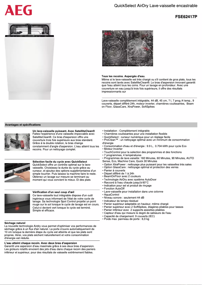 Page 1 de la notice Fiche technique AEG FSE62417P