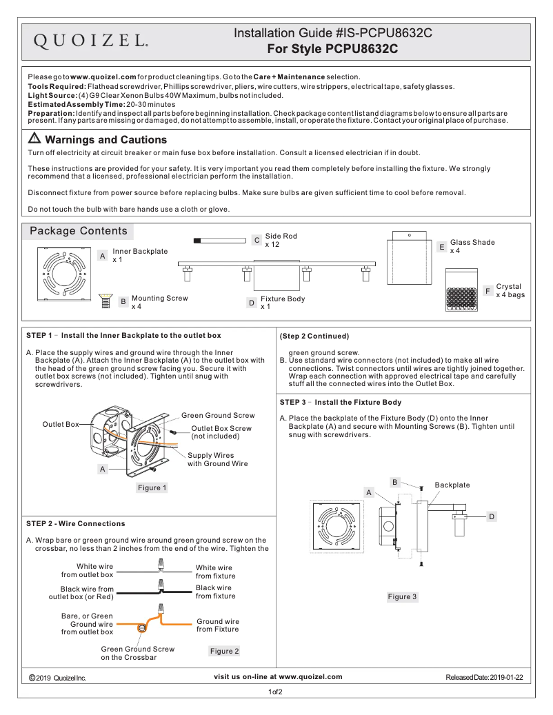 Page n°1 - Manuel utilisateur Quoizel Purcell PCPU8632C