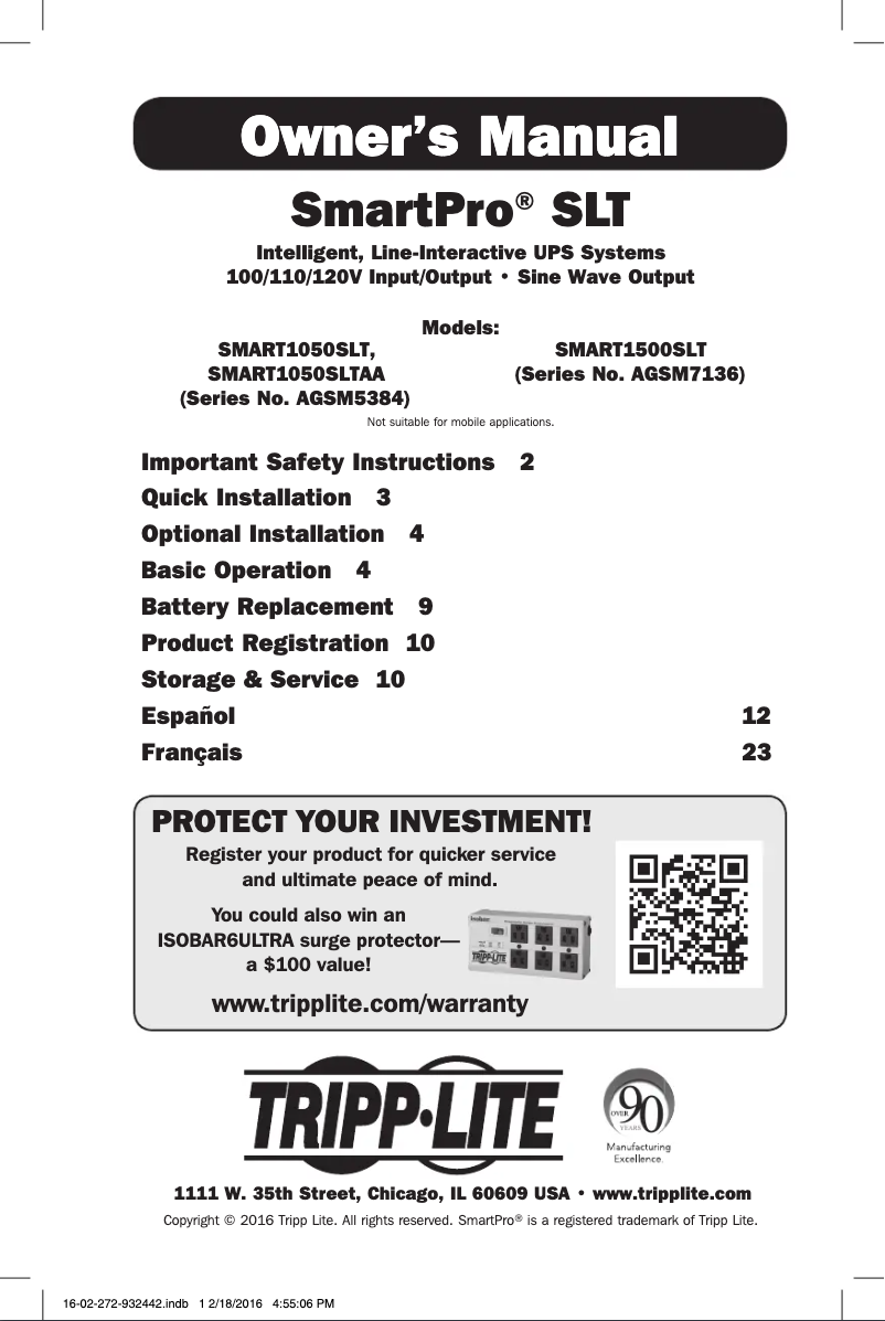 Image de la première page du manuel de l'appareil SmartPro SMART1050SLTAA
