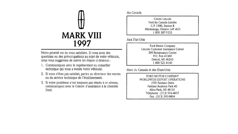 Image de la première page du manuel de l'appareil Mark VIII (1997)