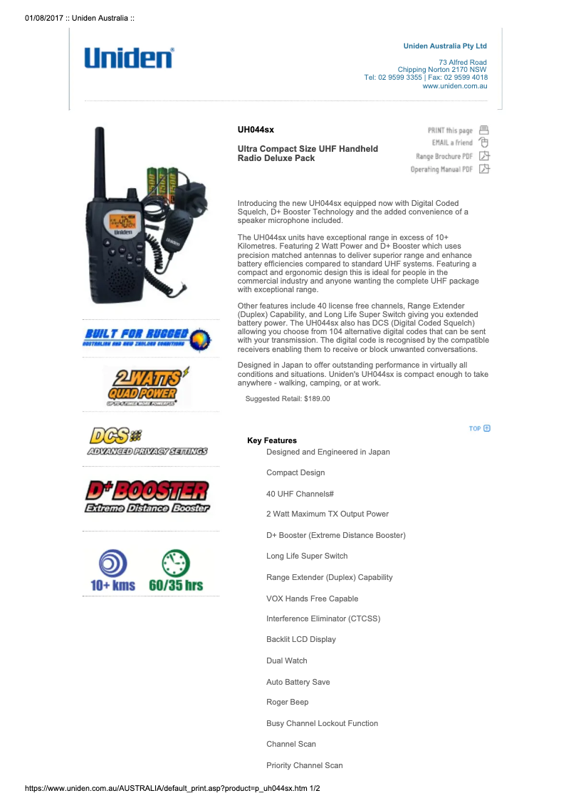 Imagen de la primera página del manual del dispositivo UH044SX