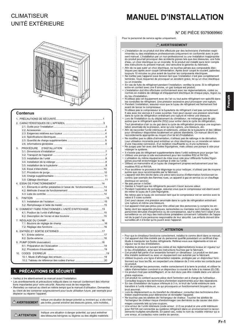 Page 1 de la notice Manuel utilisateur Fujitsu AOHG54KRTA