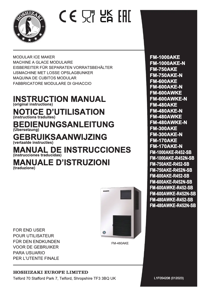 Page n°1 - Manuel utilisateur Hoshizaki FM-600AWKE-R452-SB