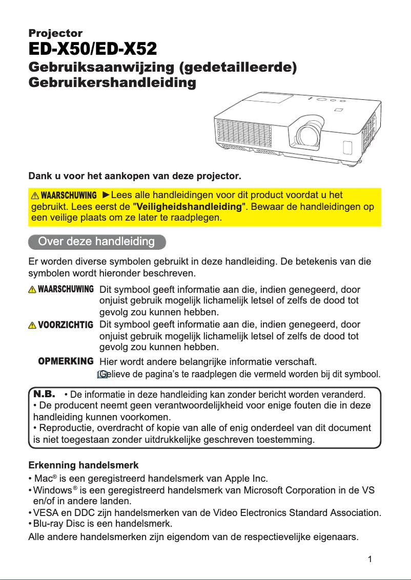 Image de la première page du manuel de l'appareil ED-X52EP