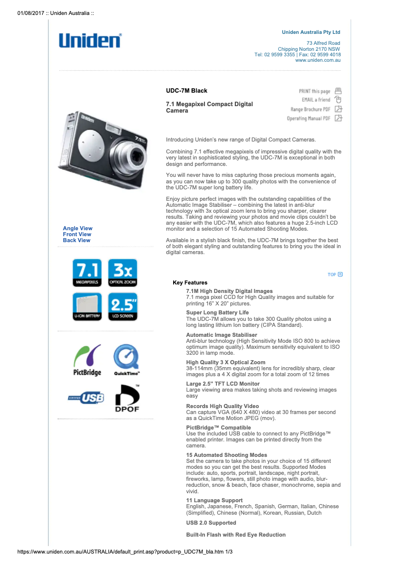Image de la première page du manuel de l'appareil UDC-7M Black