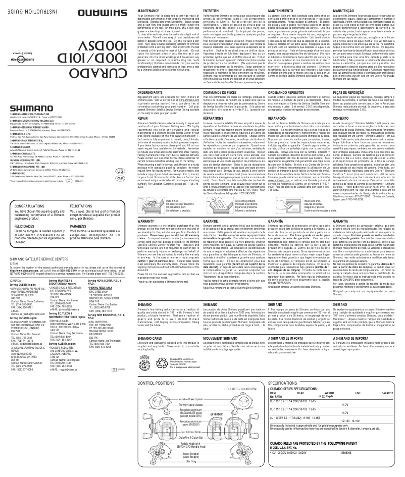 Page 1 de la notice Manuel utilisateur Shimano Curado 101D