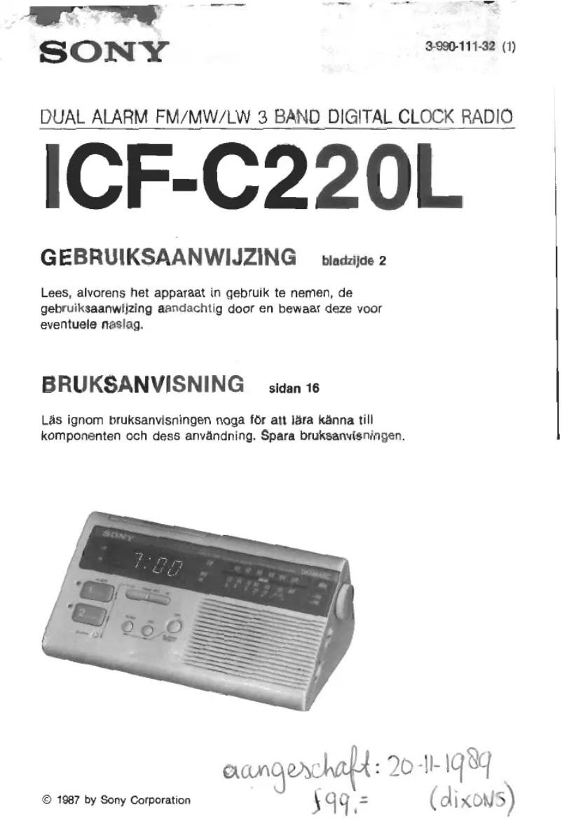 Page 1 de la notice Manuel utilisateur Sony ICF-C220L