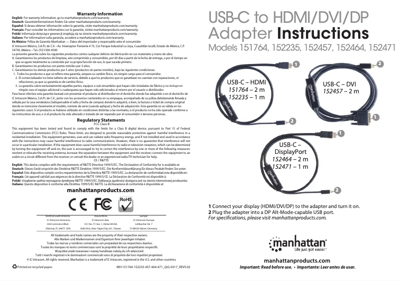 Page 1 de la notice Manuel utilisateur Manhattan 152471