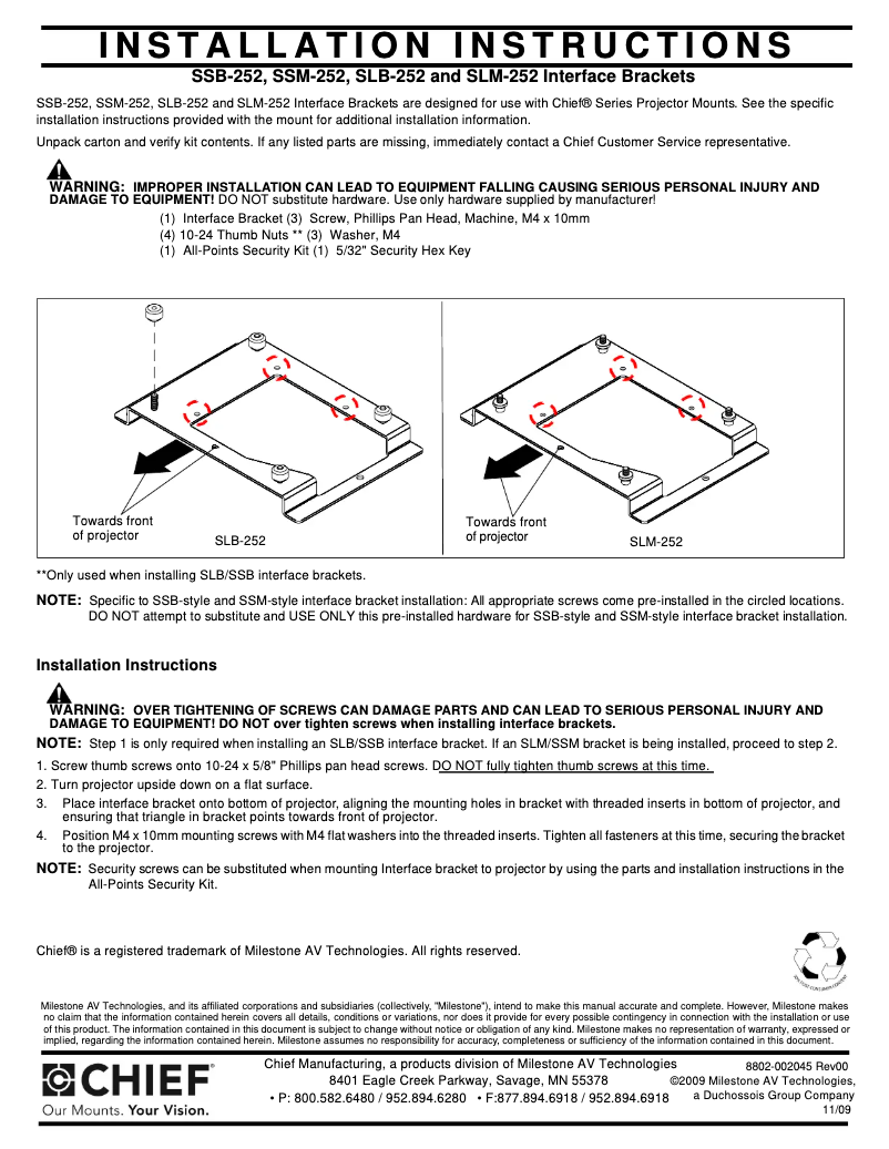 Page n°1 - Manuel utilisateur Chief SLM252