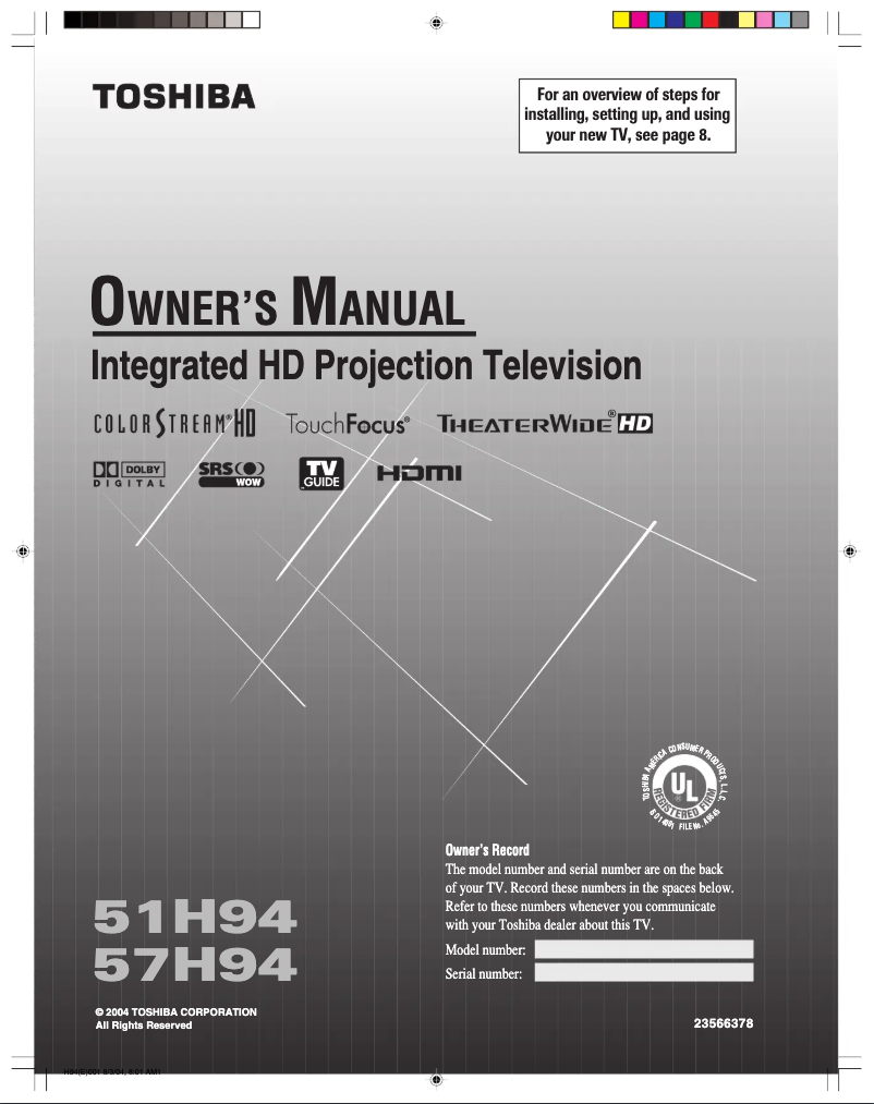 Page 1 de la notice Manuel utilisateur Toshiba 51H94