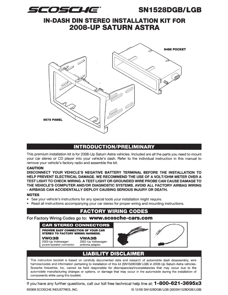 Page n°1 - Manuel utilisateur Scosche SN1528DGB