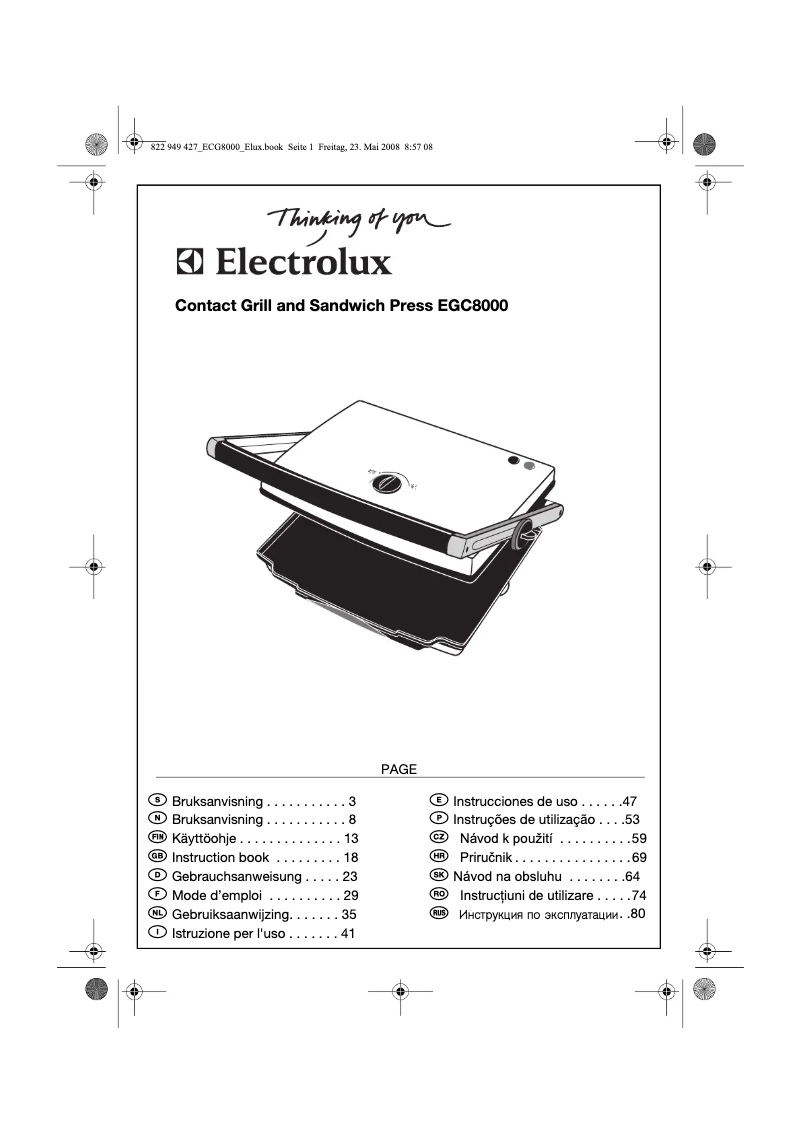 Image de la première page du manuel de l'appareil EGC8000