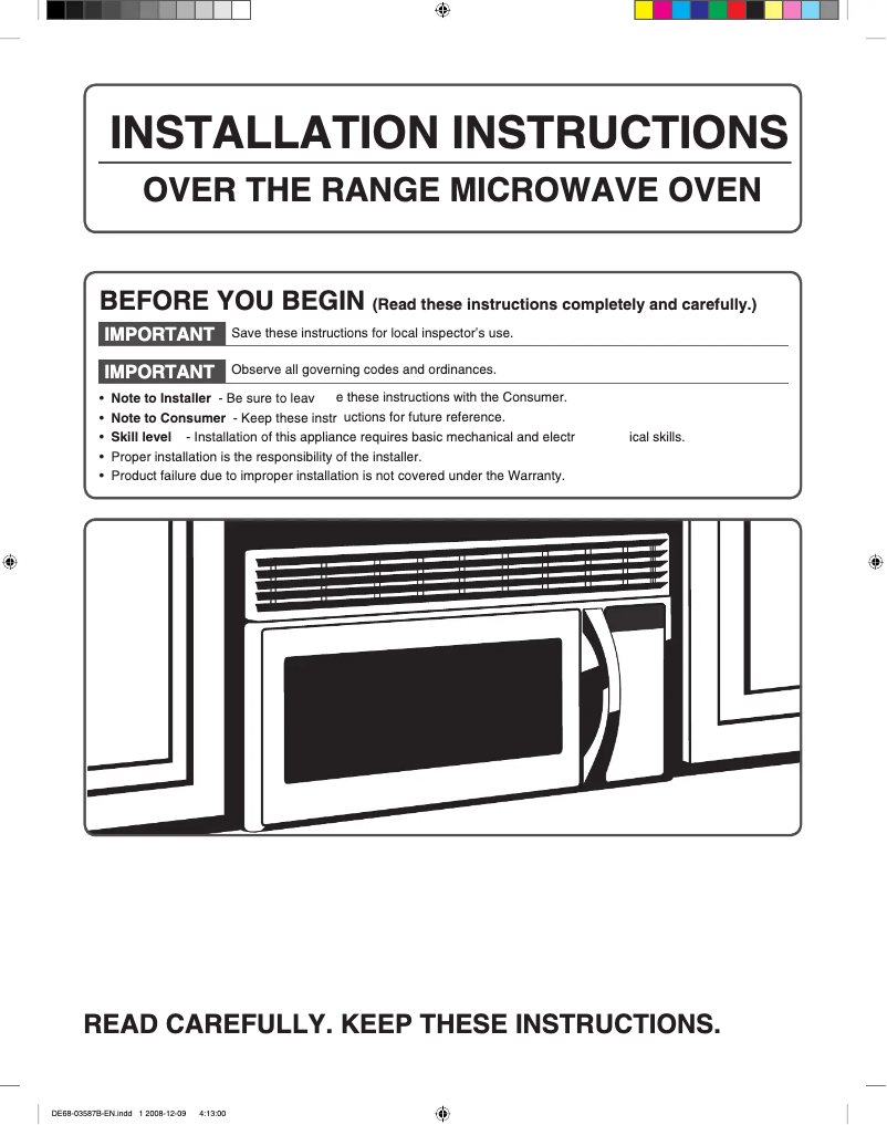 Page n°1 - Guide d'installation Samsung ME16K3000AW