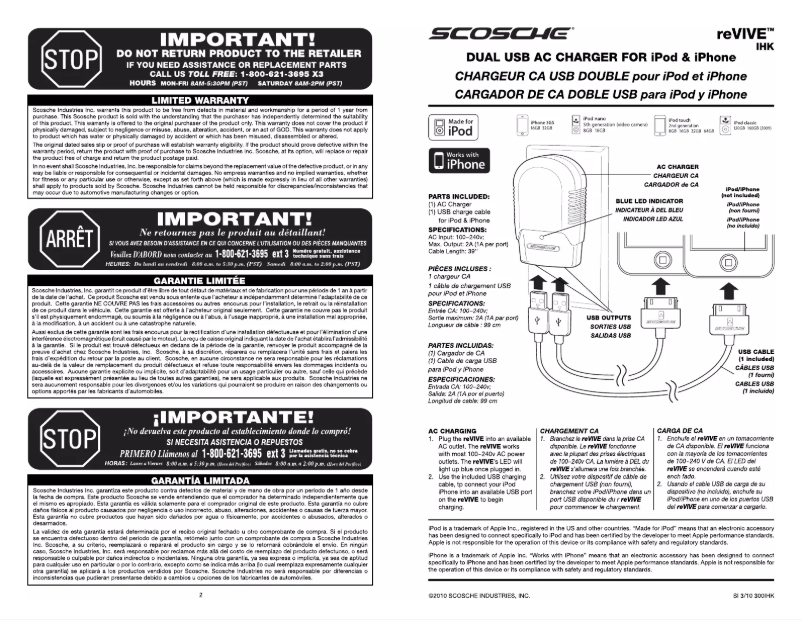 Page 1 de la notice Manuel utilisateur Scosche IHK