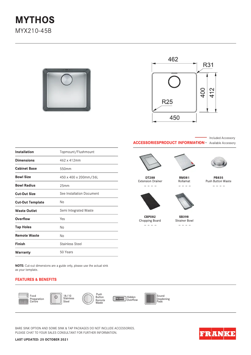 Page 1 of the manual User Manual Franke Maris MYX210-45B