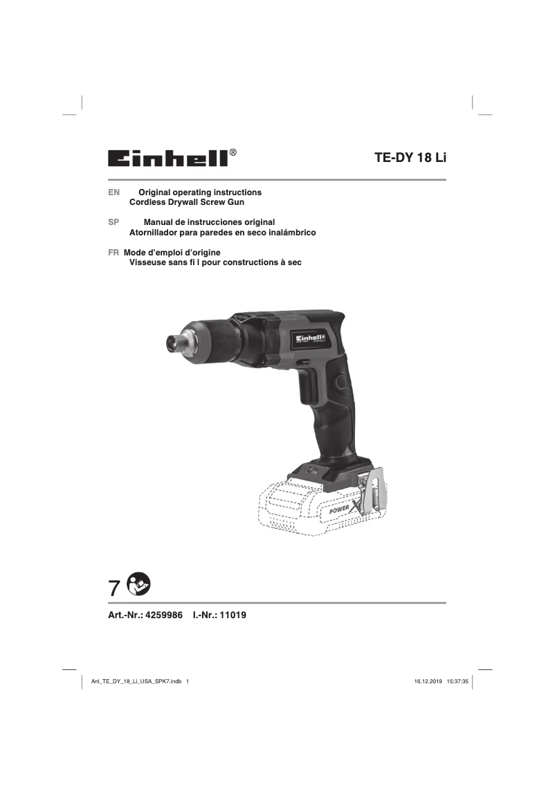Page n°1 - Manuel utilisateur Einhell TE-DY 18 Li