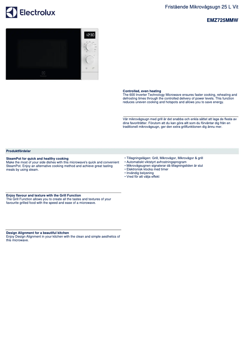Page n°1 - Fiche technique Electrolux EMZ725MMW