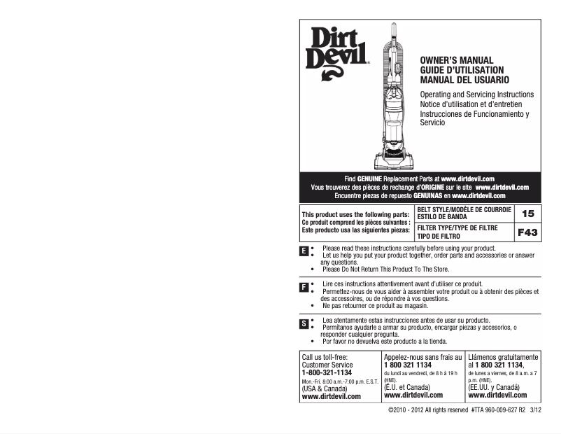 Page n°1 - Manuel utilisateur Dirt Devil UD20005