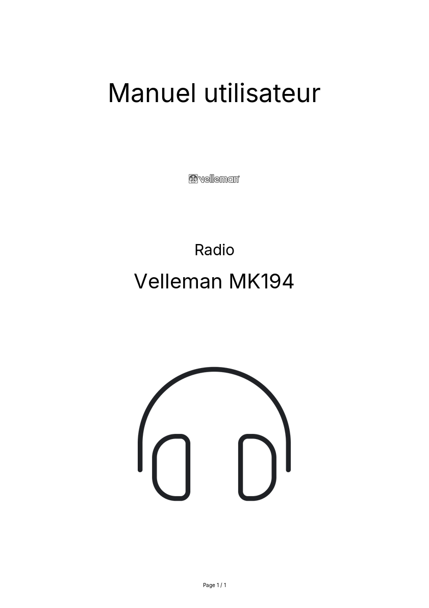 Page n°1 - Manuel utilisateur Velleman MK194