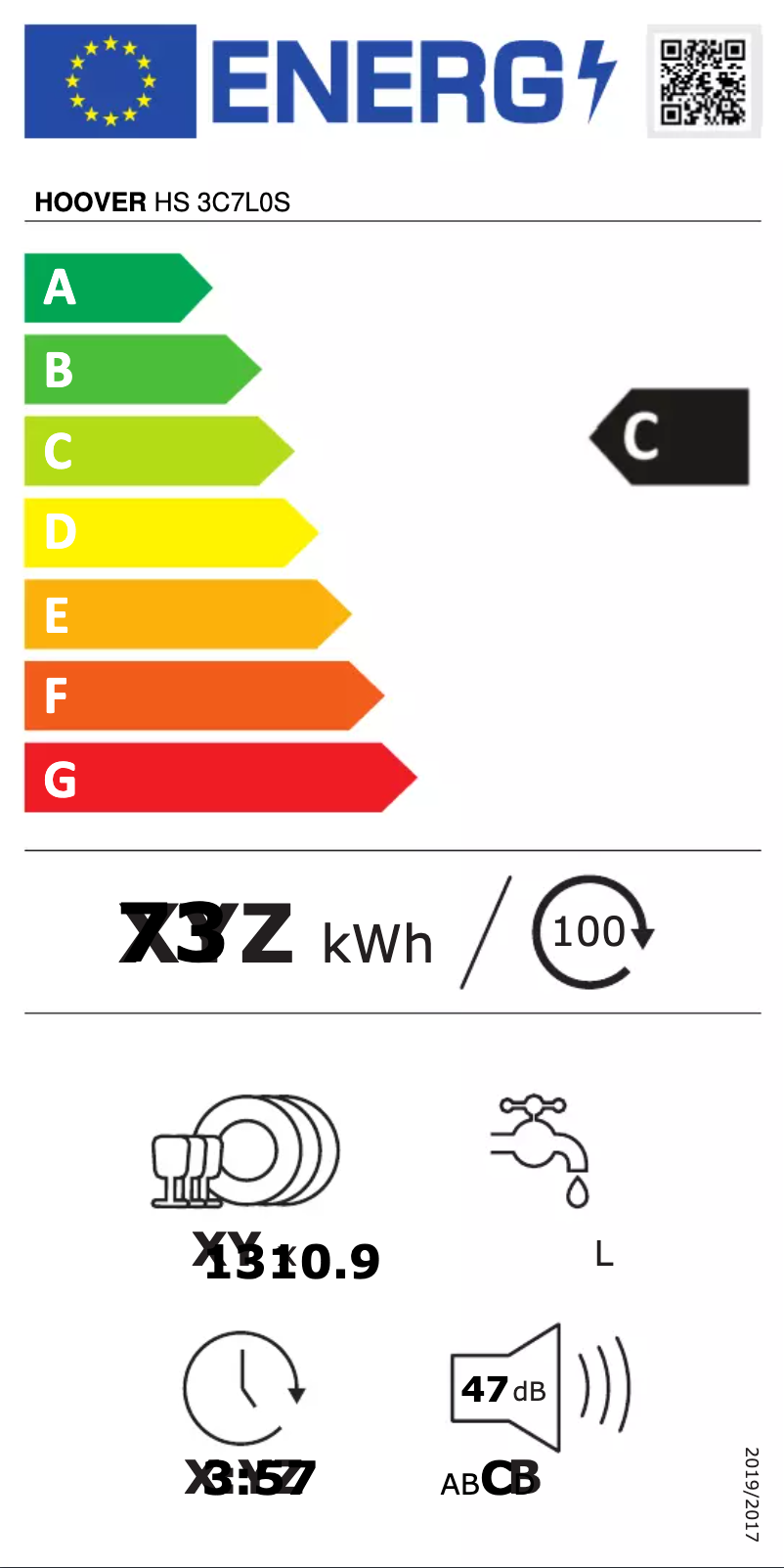 Page n°1 - Label énergétique Hoover HS 3C7L0S