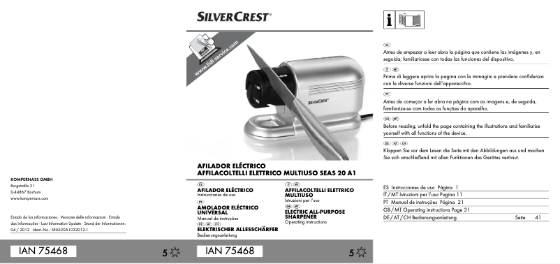 Page 1 de la notice Manuel utilisateur SilverCrest IAN 75468