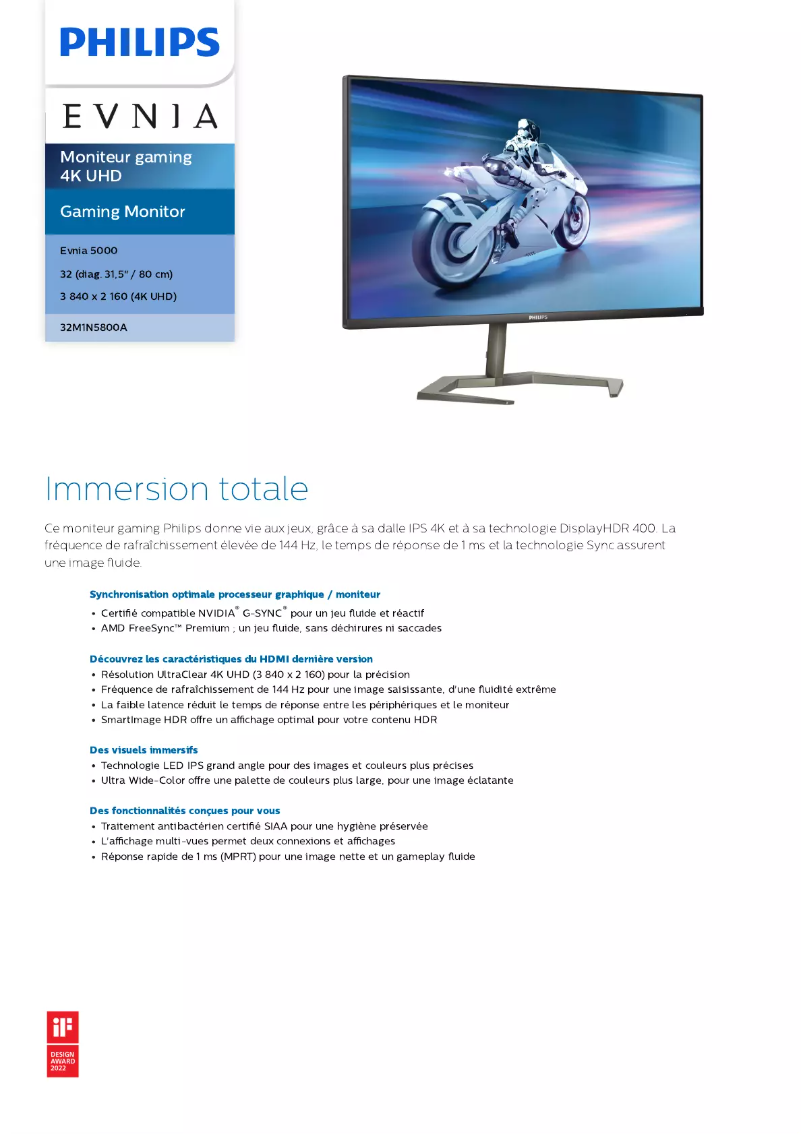 Page 1 de la notice Fiche technique Philips 32M1N5800A